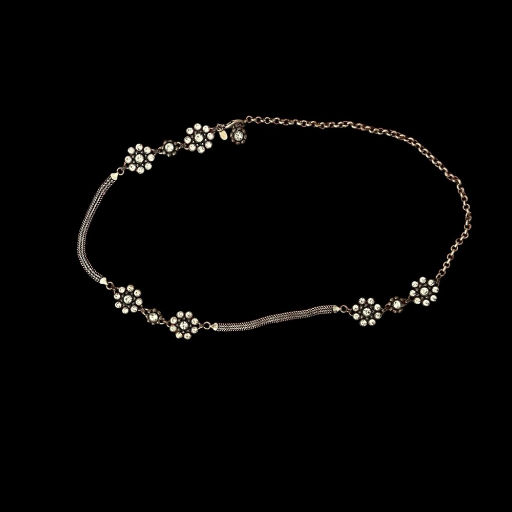 Chico's Silver Tone And Crystal Adjustable Chain Belt  40"